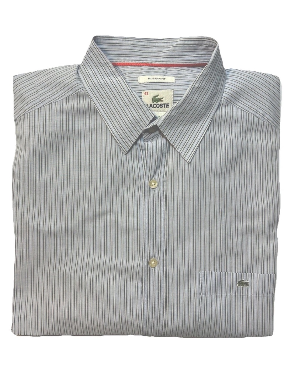 Lacoste 42 Men's button Up Shirt L Large Modern Fit Long Sleeve